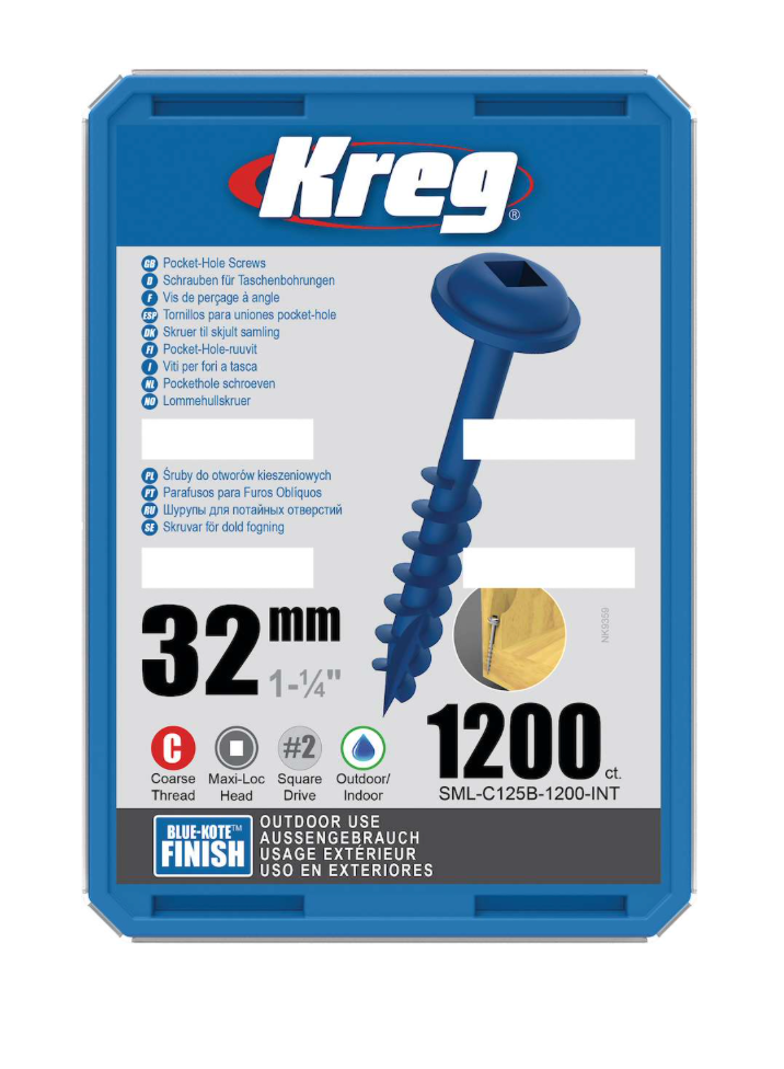 Kreg Pocket-Hole Screws 32 mm, Blue-Kote™, Maxi-Loc, Coarse Thread