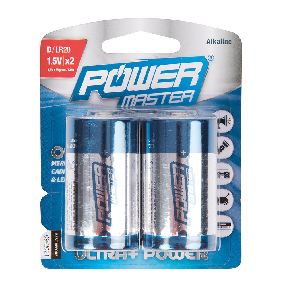 Powermaster - Type D super alkaline batterij LR20, 2 pk.-1